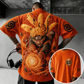 Unisex Oversized Anime-Print Vertical-Stripe Short-Sleeve T-Shirt