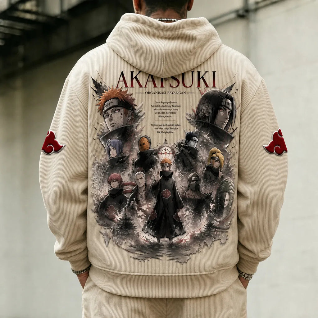 Unisex Retro Corduroy Hoodie With Anime-style Graphics
