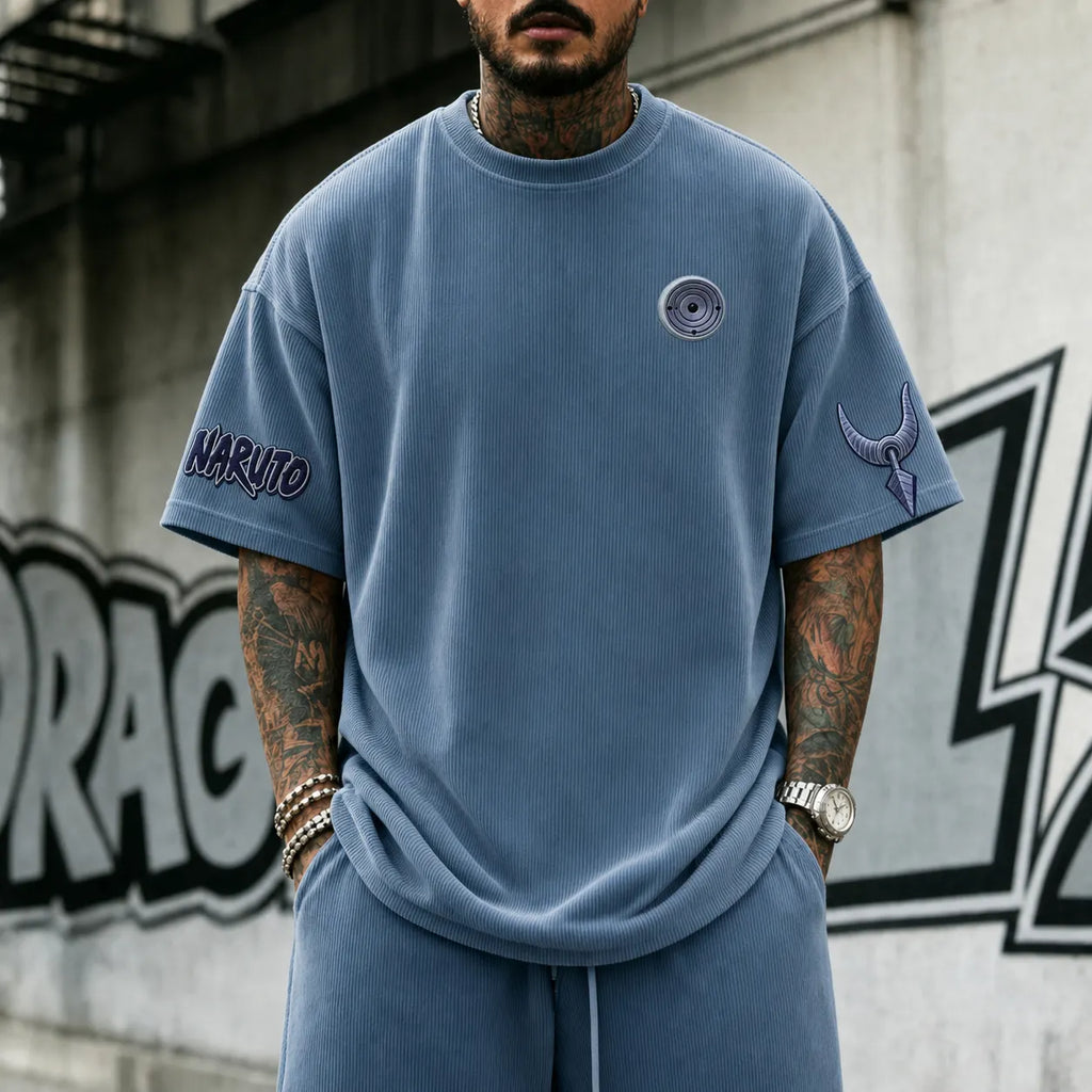 Unisex Anime-Style Retro Corduroy Oversized T-Shirt
