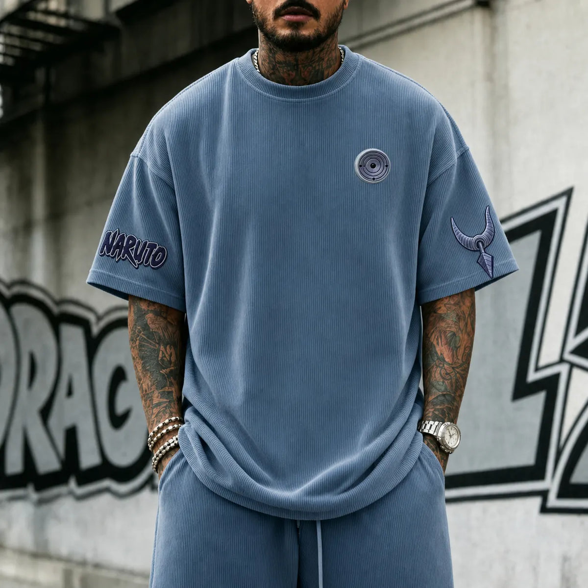 Unisex Anime-Style Retro Corduroy Oversized T-Shirt