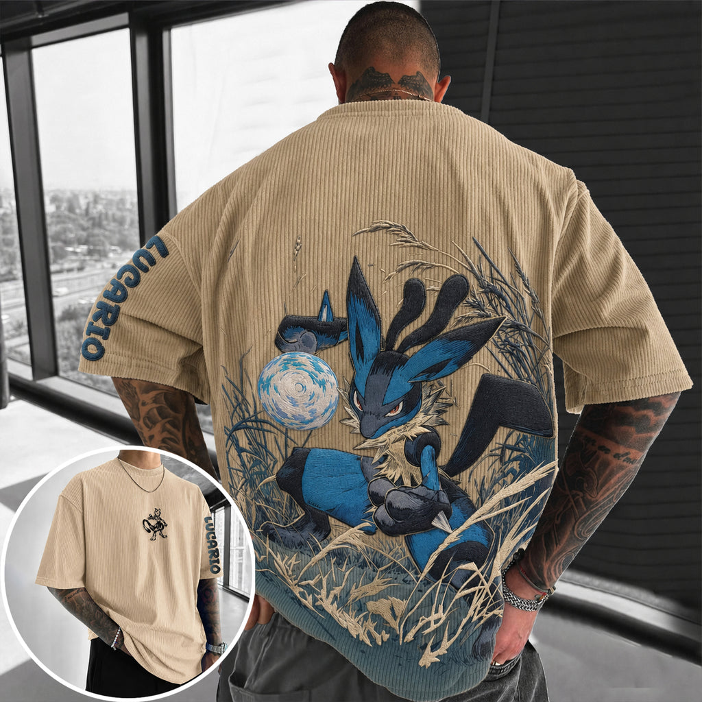Unisex Anime-Style Retro Corduroy Oversized T-Shirt