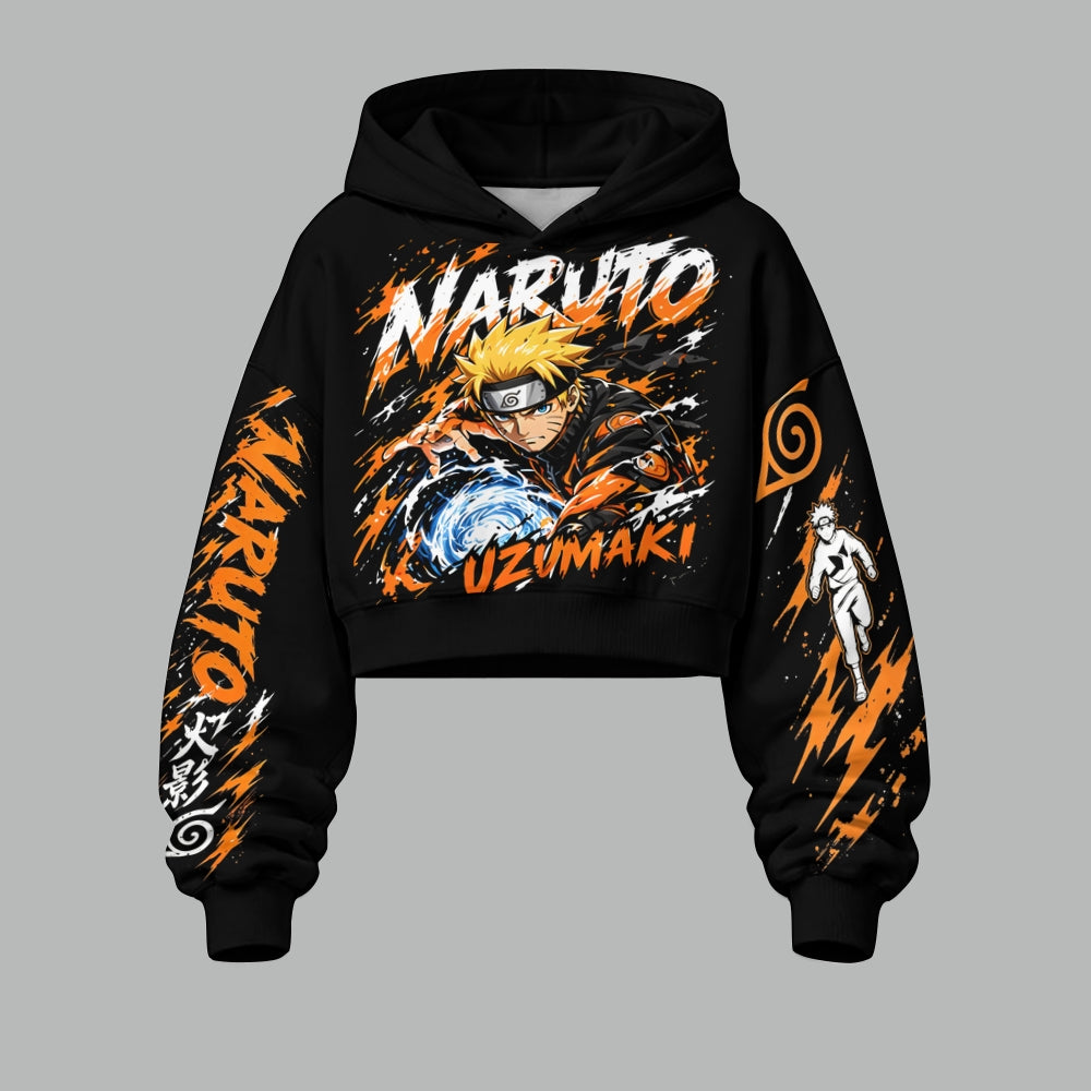 Naruto Uzumaki Women's Cropped Long Sleeve Hoodie & High Waist Jogger Pants Two Piece Tracksuit Set
