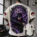 Unisex Oversized Anime-Print Vertical-Stripe Short-Sleeve T-Shirt