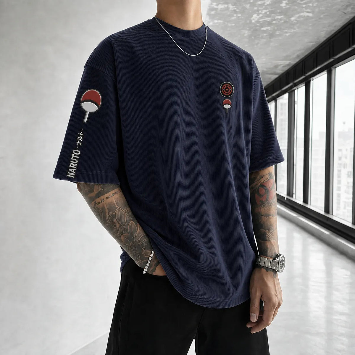 Unisex Anime-Style Retro Corduroy Oversized T-Shirt