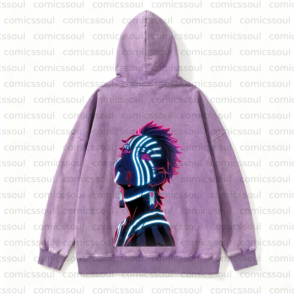 Unisex Anime Graphic Streetwear Vintage Plush Washed Hoodie