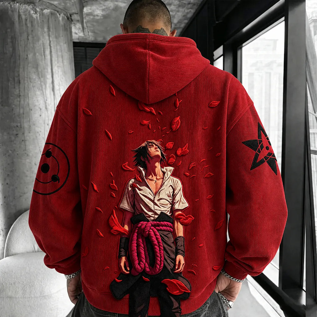 Unisex Retro Corduroy Hoodie With Anime-style Graphics