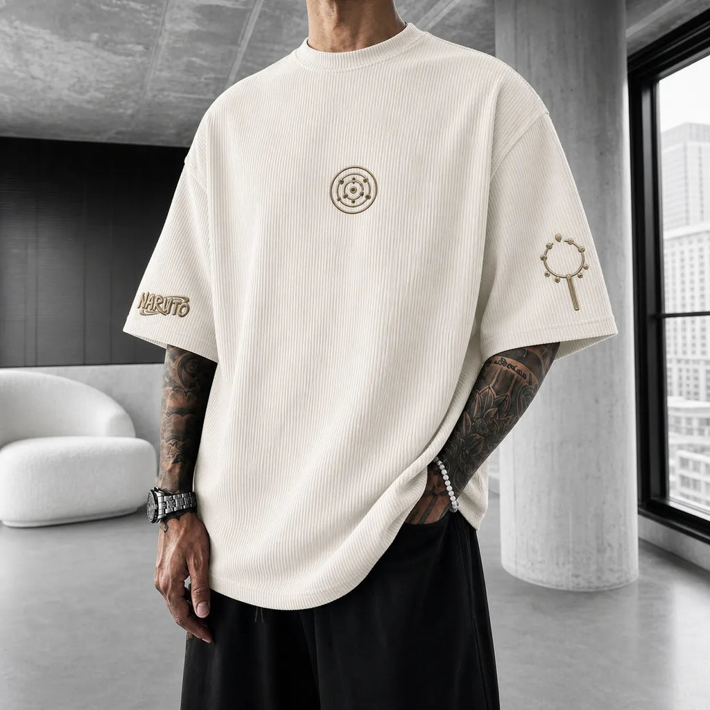 Unisex Anime-Style Retro Corduroy Oversized T-Shirt