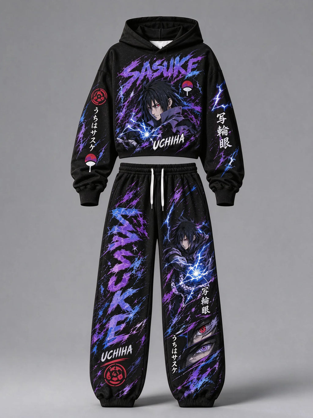 Sasuke Uchiha Women's Cropped Long Sleeve Hoodie & High Waist Jogger Pants Two Piece Tracksuit Set