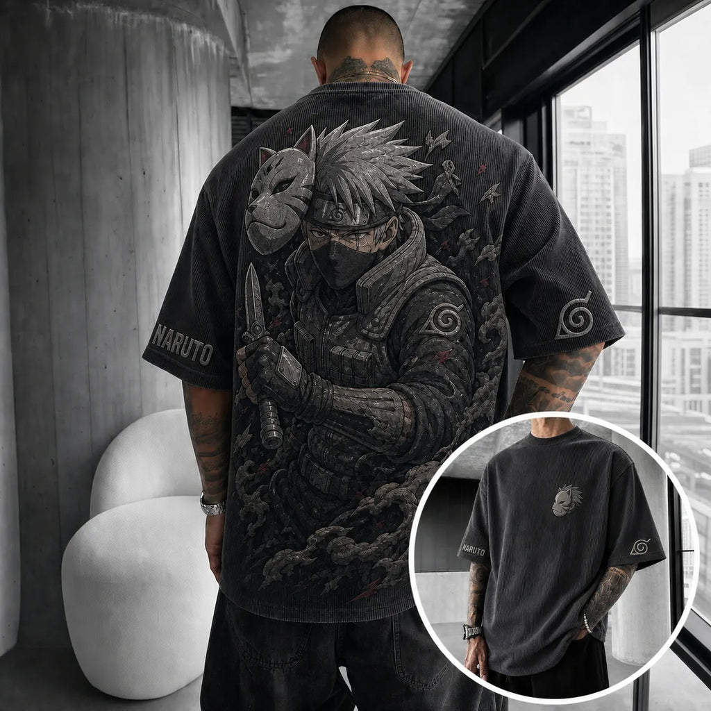 Unisex Anime-Style Retro Corduroy Oversized T-Shirt