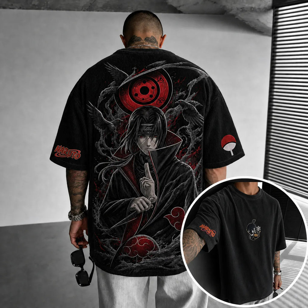 Unisex Anime-Style Retro Corduroy Oversized T-Shirt