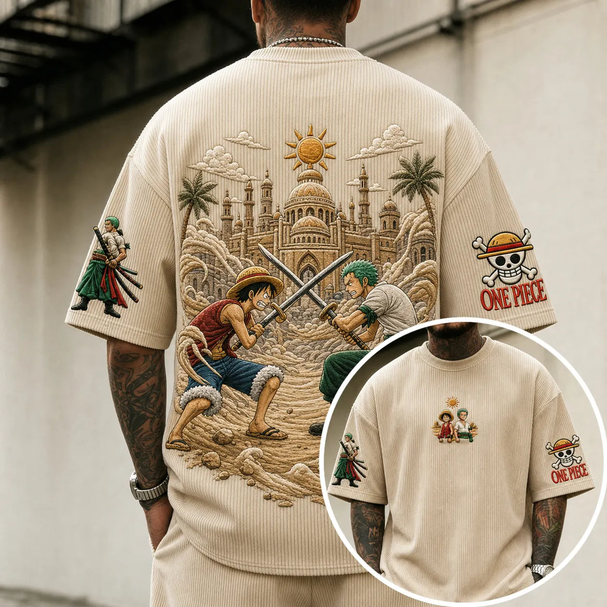 Unisex Anime-Style Retro Corduroy Oversized T-Shirt