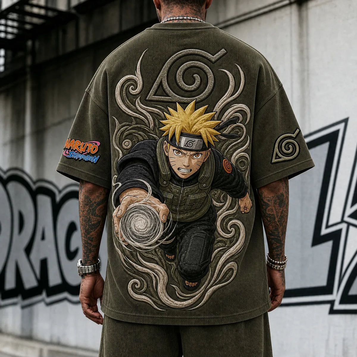 Unisex Anime-Style Retro Corduroy Oversized T-Shirt