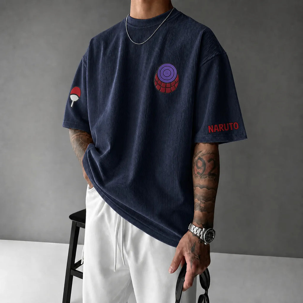 Unisex Anime-Style Retro Corduroy Oversized T-Shirt