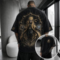 Unisex Oversized Anime-Print Vertical-Stripe Short-Sleeve T-Shirt