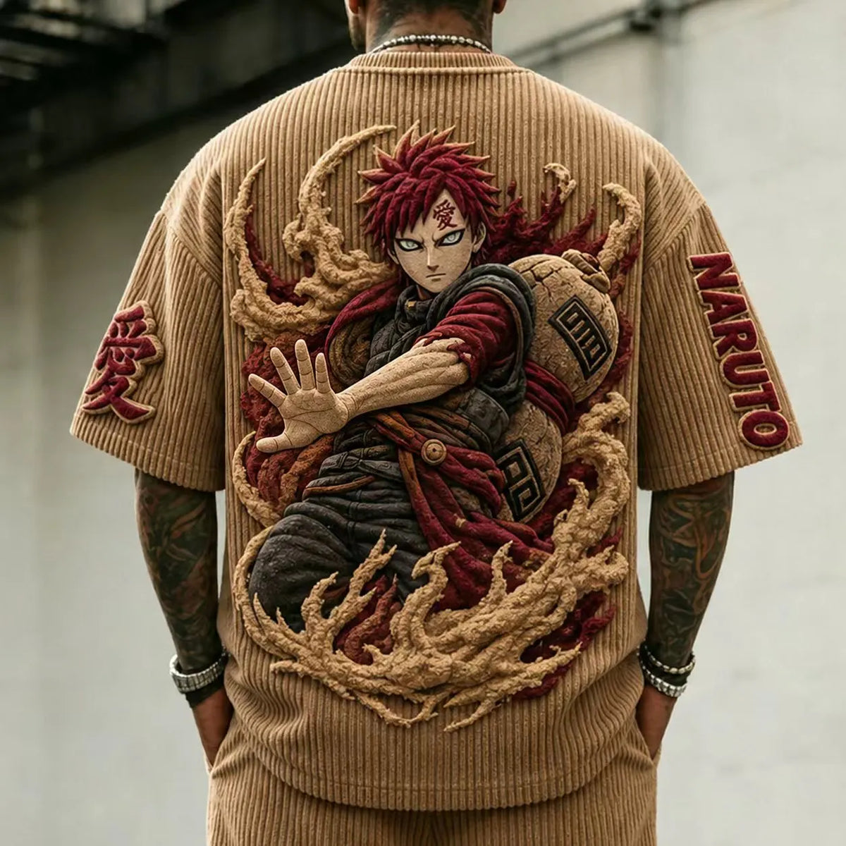 Unisex Anime-Style Retro Corduroy Oversized T-Shirt