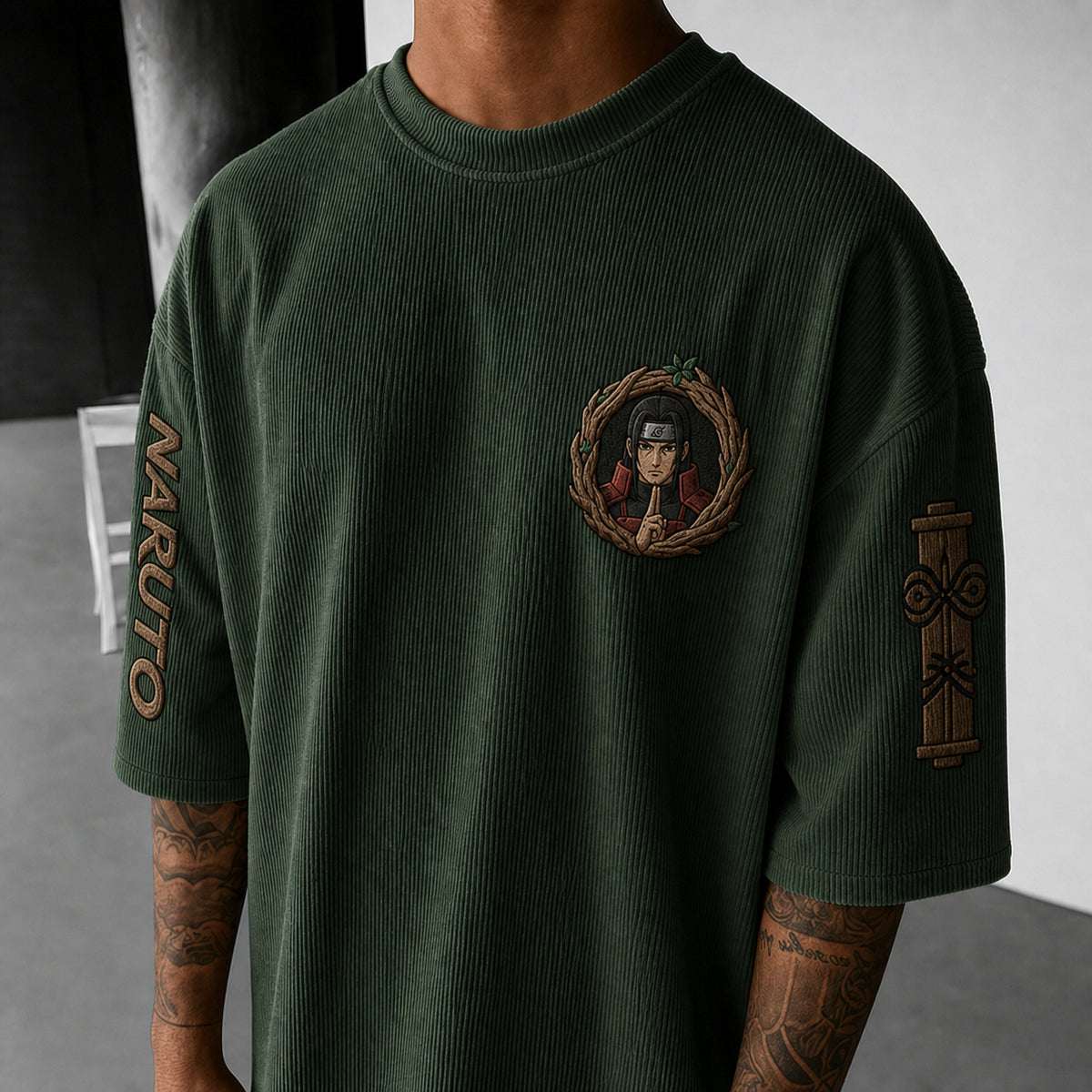 Unisex Anime-Style Retro Corduroy Oversized T-Shirt