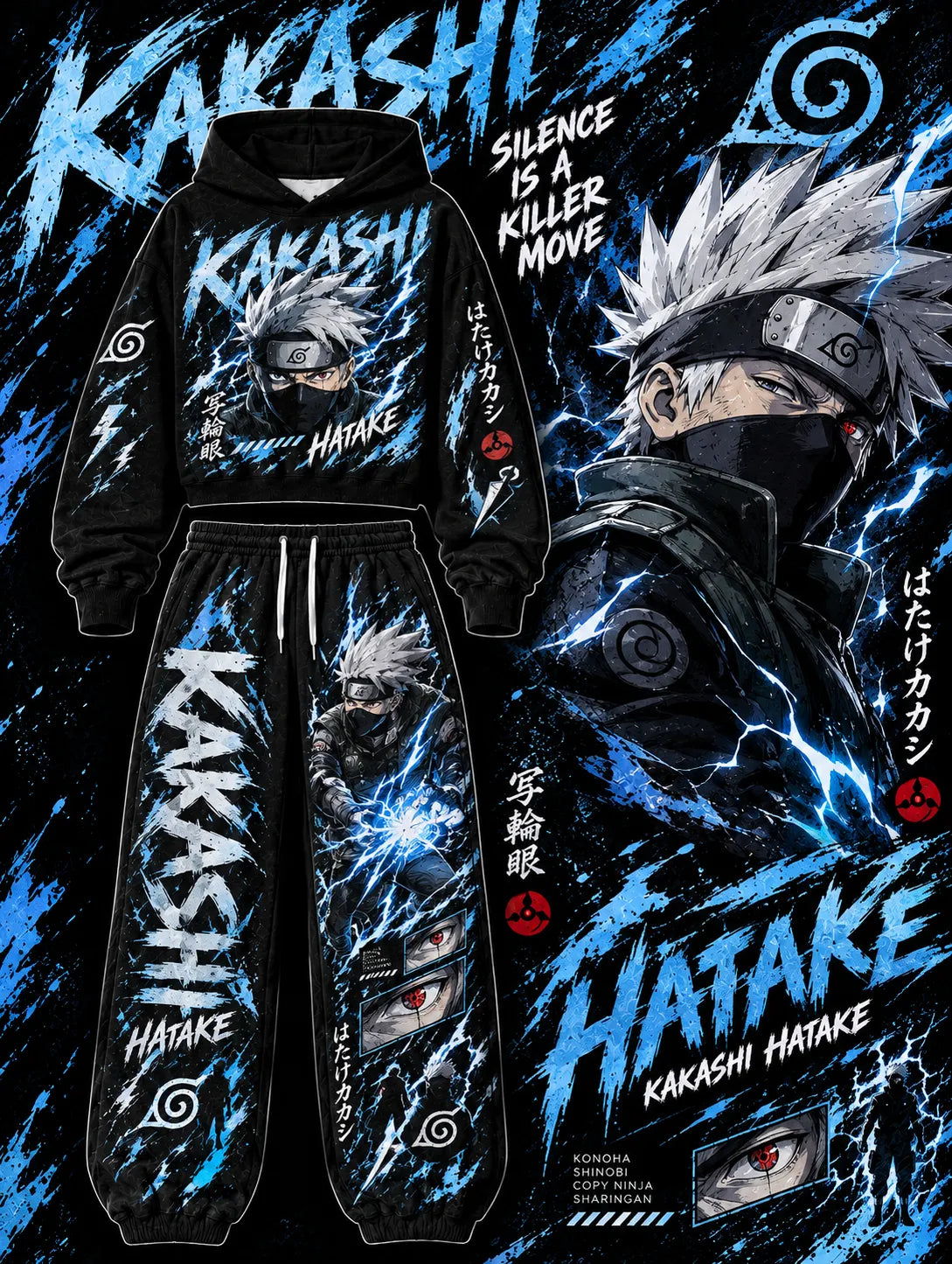 Kakashi Hatake Women's Cropped Long Sleeve Hoodie & High Waist Jogger Pants Two Piece Tracksuit Set