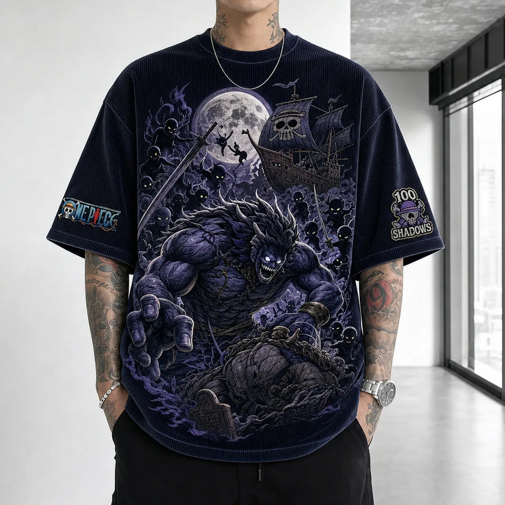 Unisex Short-Sleeve Corduroy T-Shirt With Anime Print