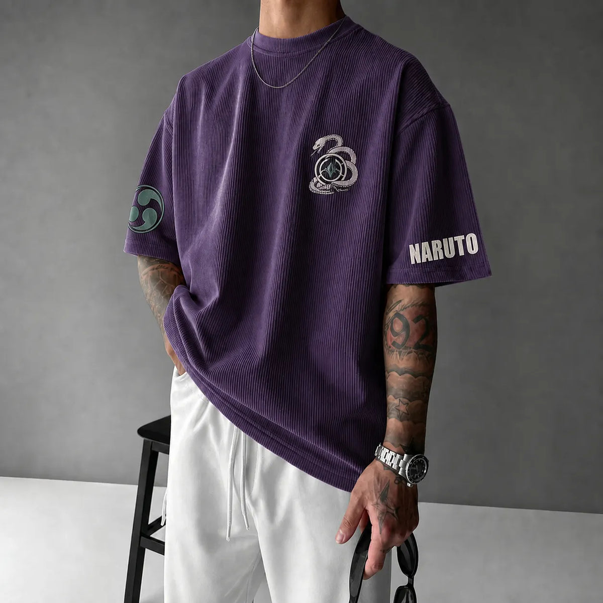 Unisex Anime-Style Retro Corduroy Oversized T-Shirt