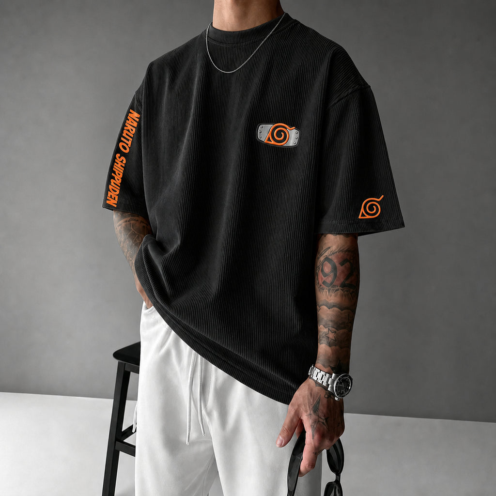 Unisex Anime-Style Retro Corduroy Oversized T-Shirt