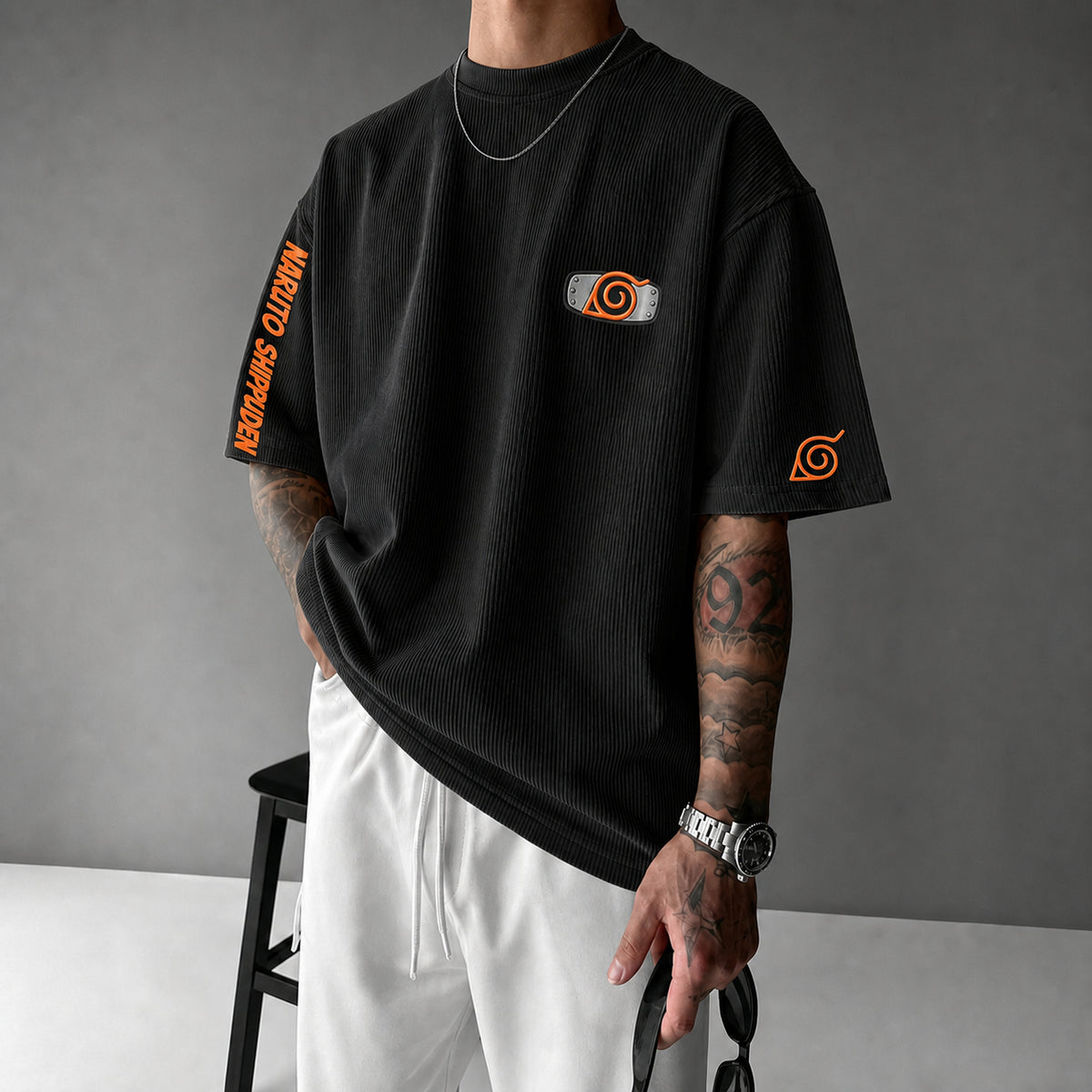 Unisex Anime-Style Retro Corduroy Oversized T-Shirt