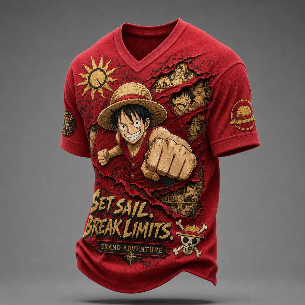 Pirate Crew Print V-Neck T-Shirt
