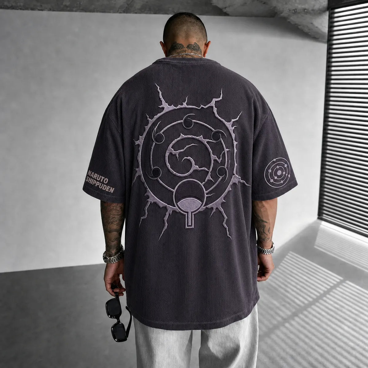 Unisex Anime-Style Retro Corduroy Oversized T-Shirt