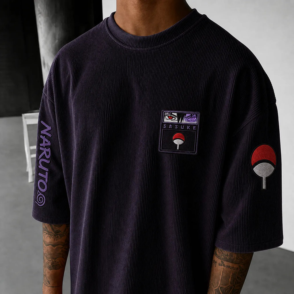 Unisex Anime-Style Retro Corduroy Oversized T-Shirt