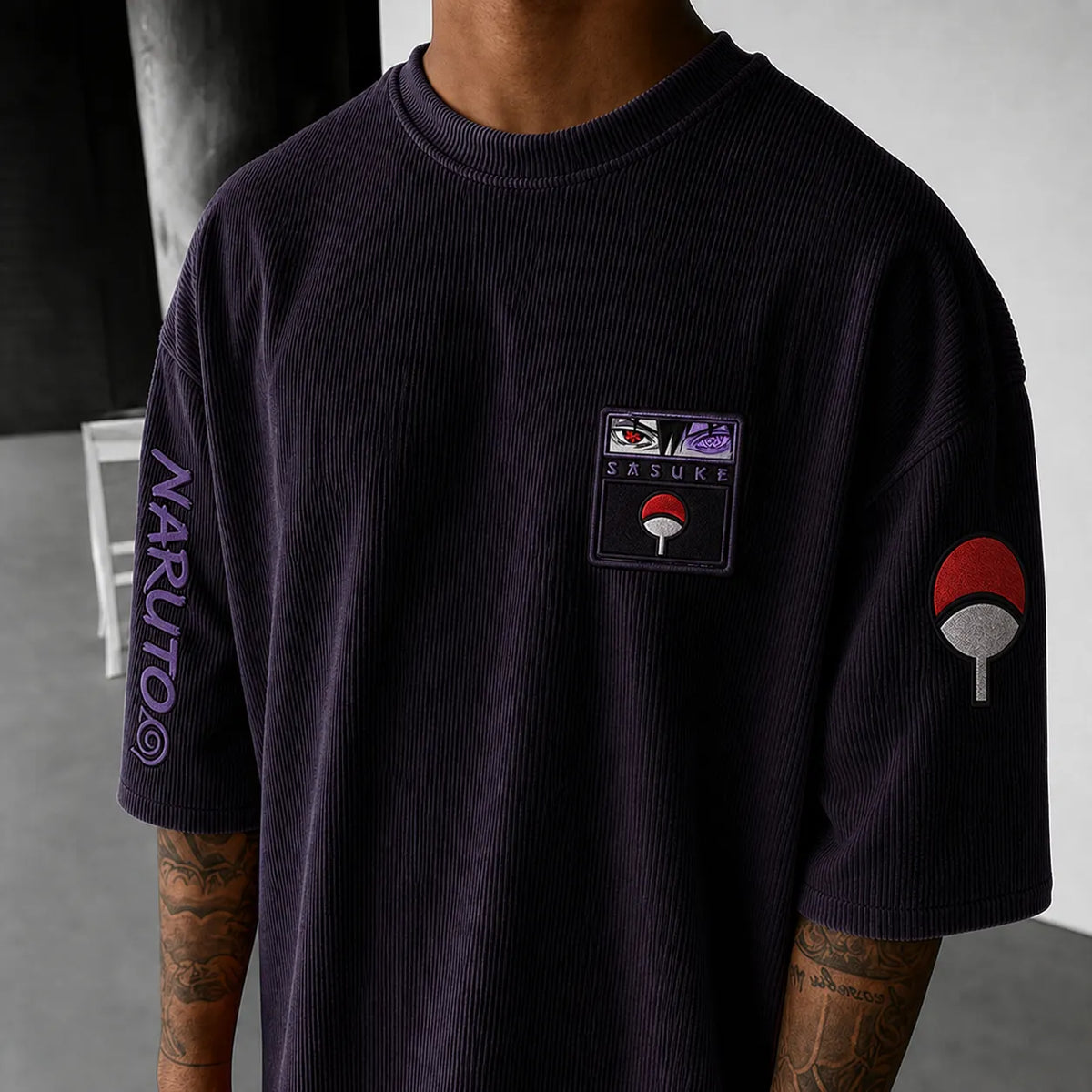 Unisex Anime-Style Retro Corduroy Oversized T-Shirt