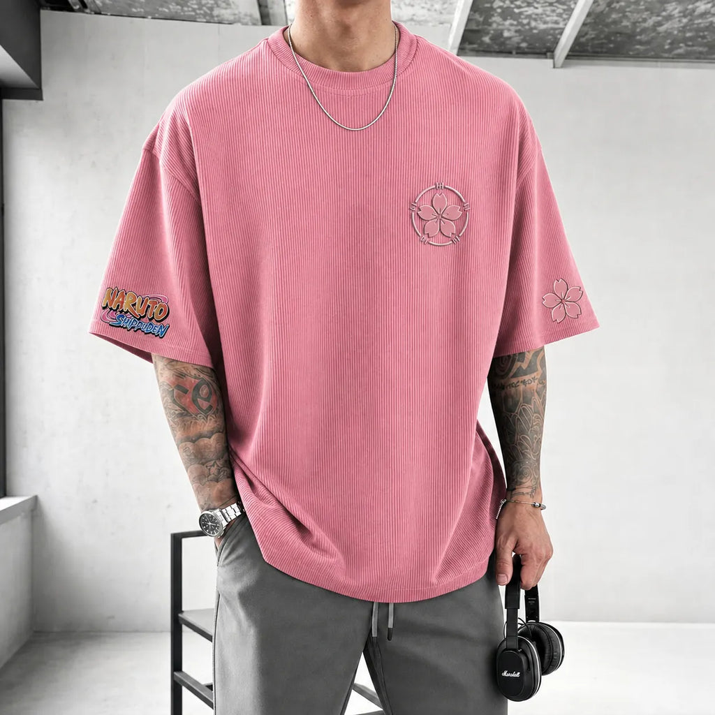 Unisex Anime-Style Retro Corduroy Oversized T-Shirt