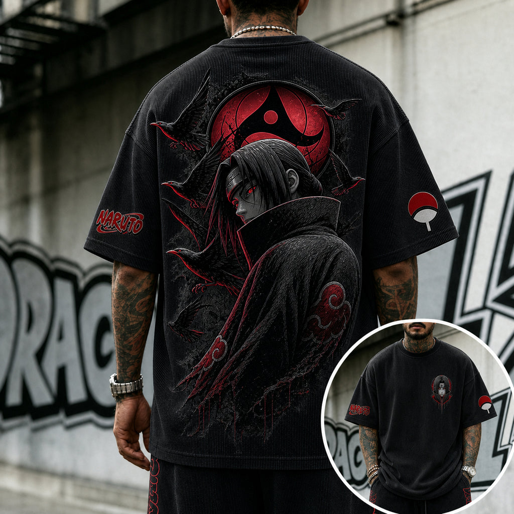 Unisex Anime-Style Retro Corduroy Oversized T-Shirt
