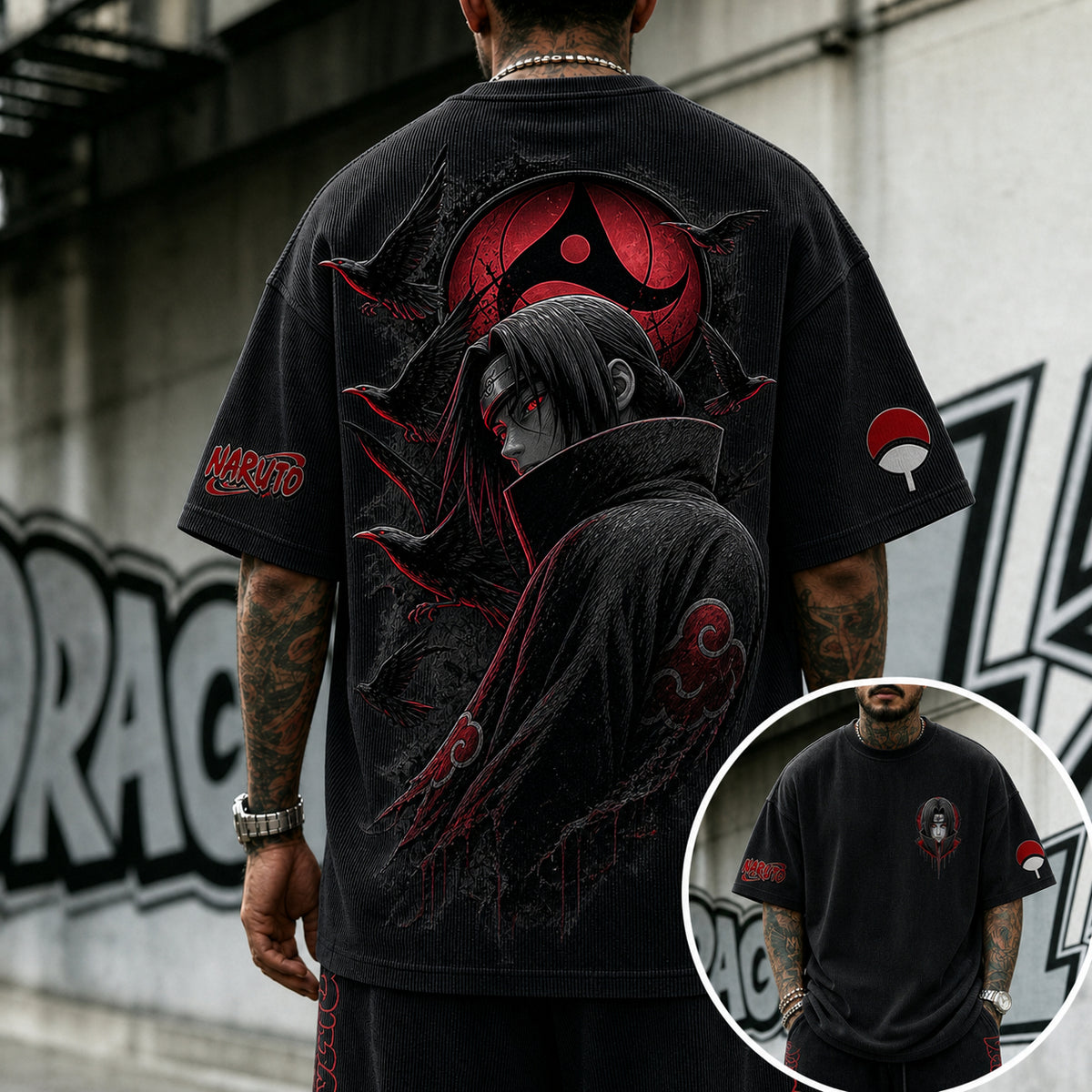 Unisex Anime-Style Retro Corduroy Oversized T-Shirt
