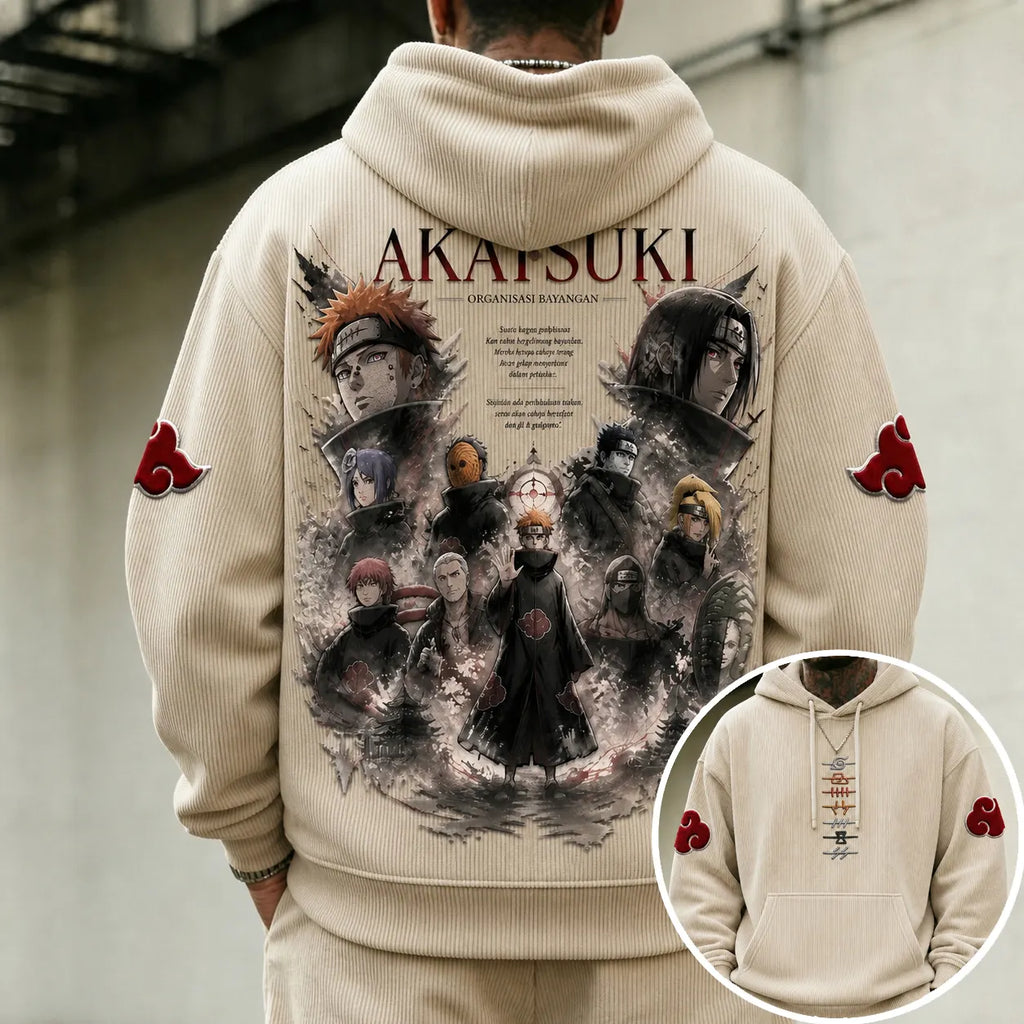 Unisex Retro Corduroy Hoodie With Anime-style Graphics