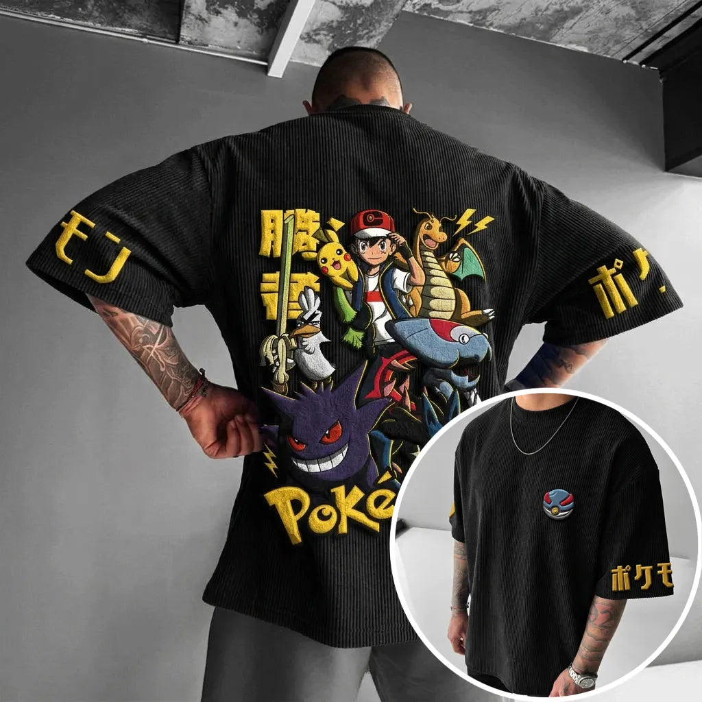 Unisex Anime-Style Retro Corduroy Oversized T-Shirt