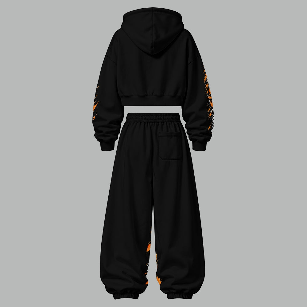 Naruto Uzumaki Women's Cropped Long Sleeve Hoodie & High Waist Jogger Pants Two Piece Tracksuit Set
