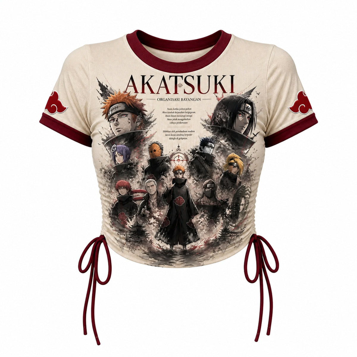 Women's Slim-Fit Short-Sleeve T-Shirt With Anime Print And Side Drawstrings