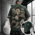 Unisex Anime-Style Retro Corduroy Oversized T-Shirt