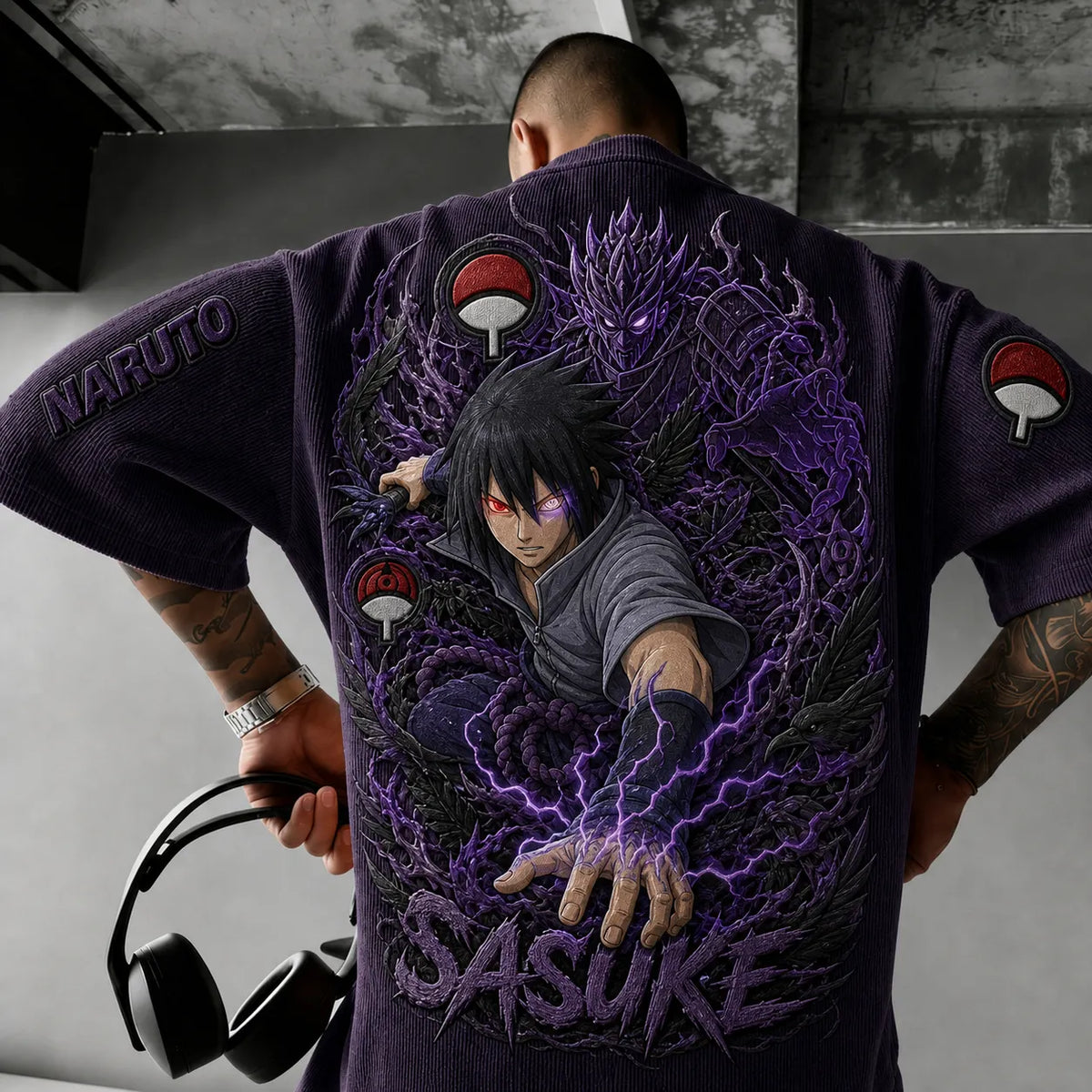 Unisex Anime-Style Retro Corduroy Oversized T-Shirt