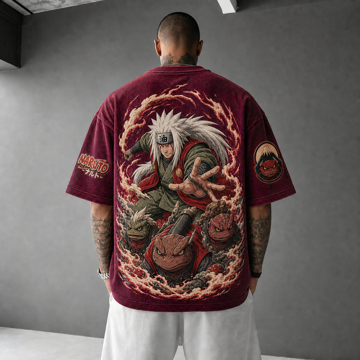 Unisex Anime-Style Retro Corduroy Oversized T-Shirt