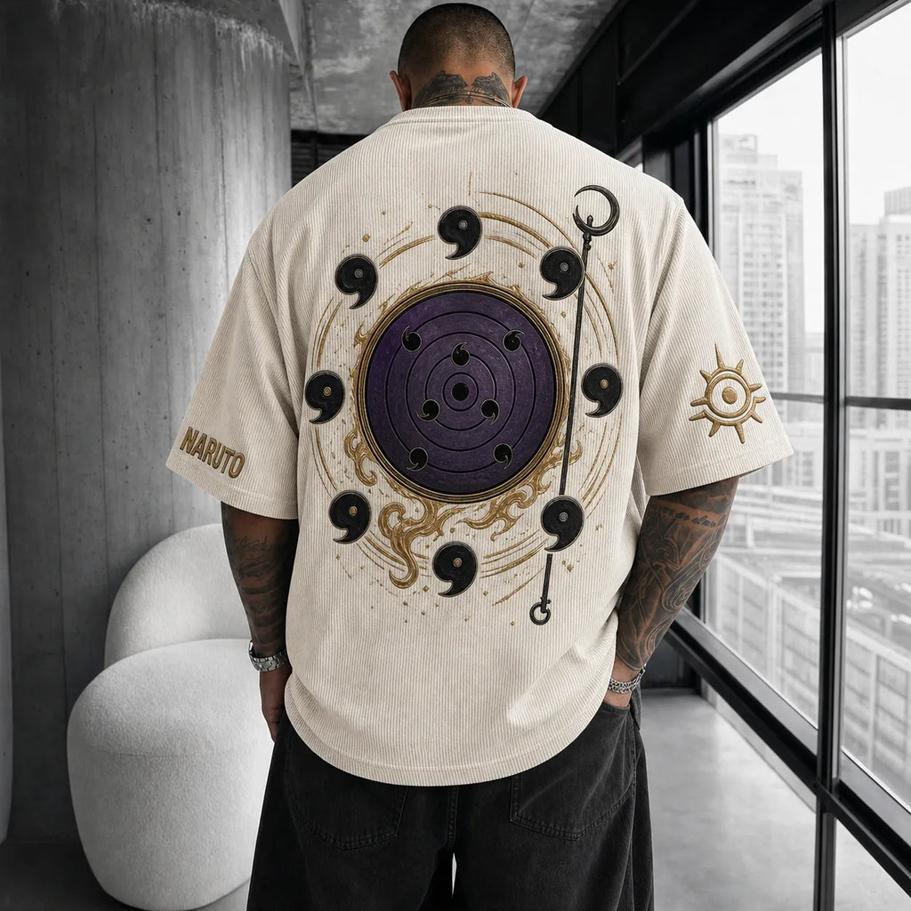 Unisex Anime-Style Retro Corduroy Oversized T-Shirt
