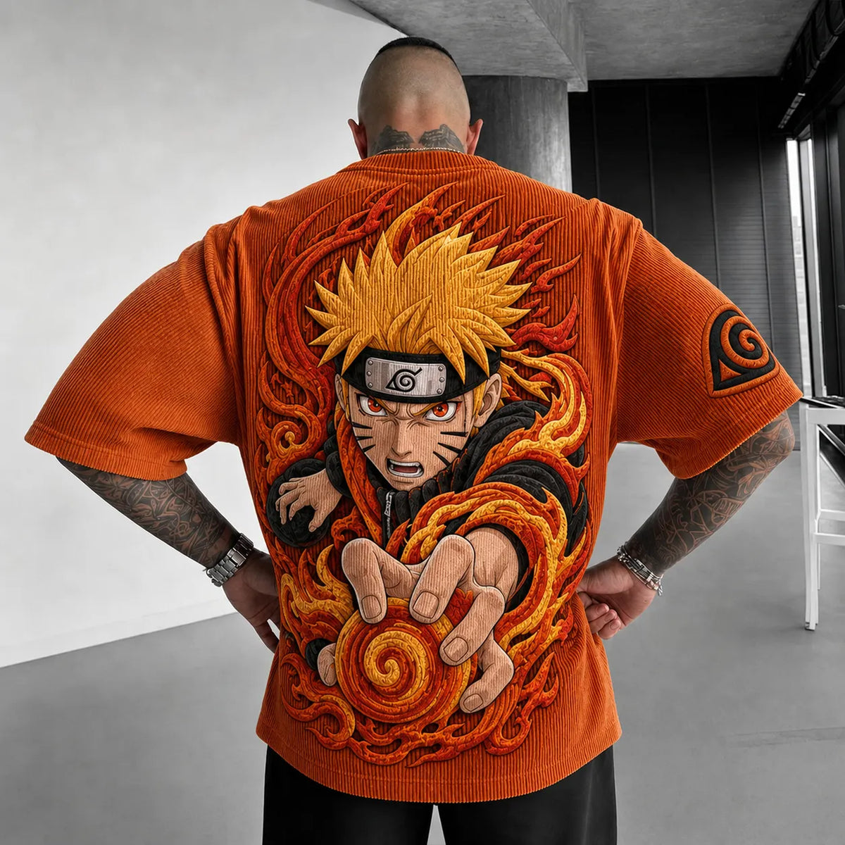 Unisex Anime-Style Retro Corduroy Oversized T-Shirt