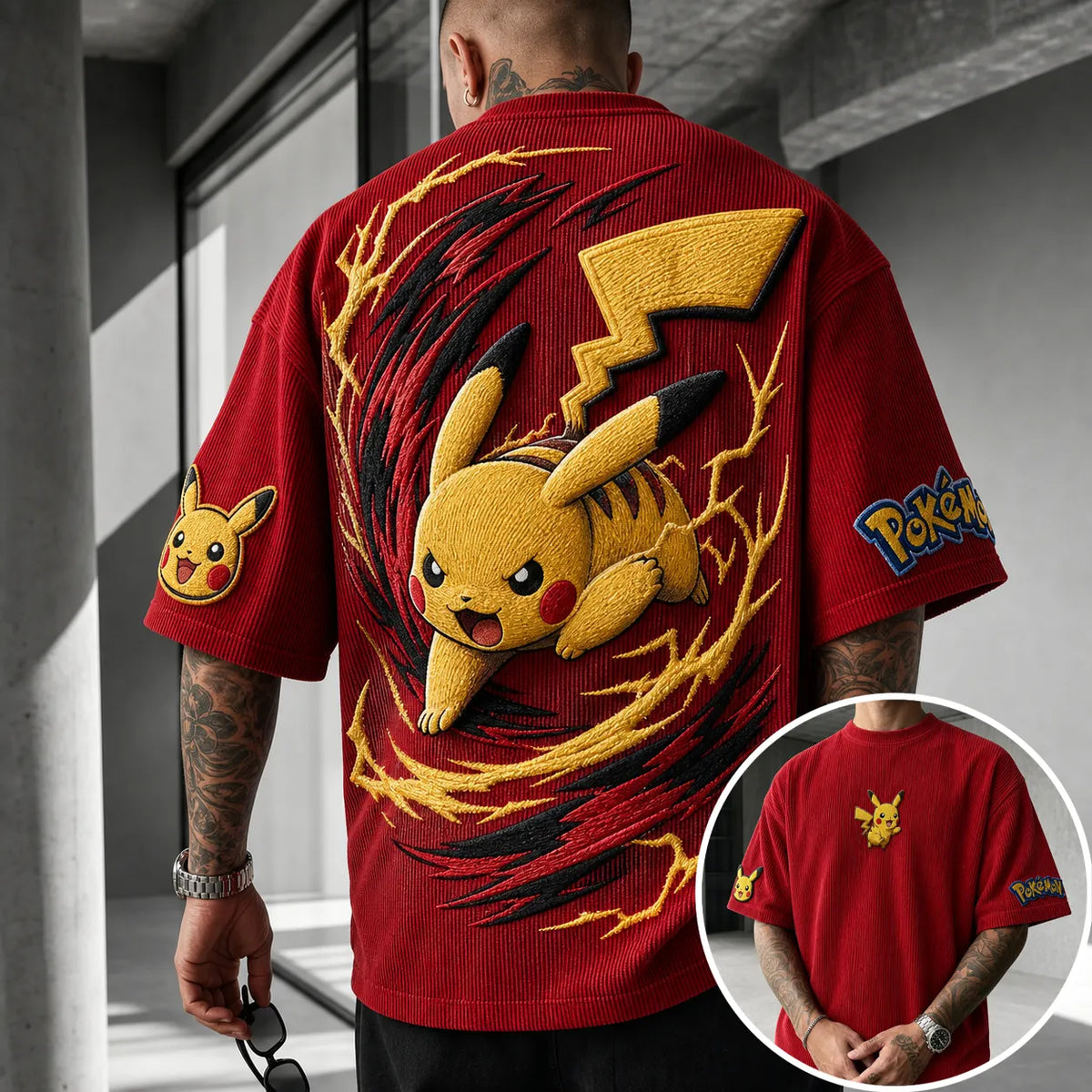 Unisex Anime-Style Retro Corduroy Oversized T-Shirt