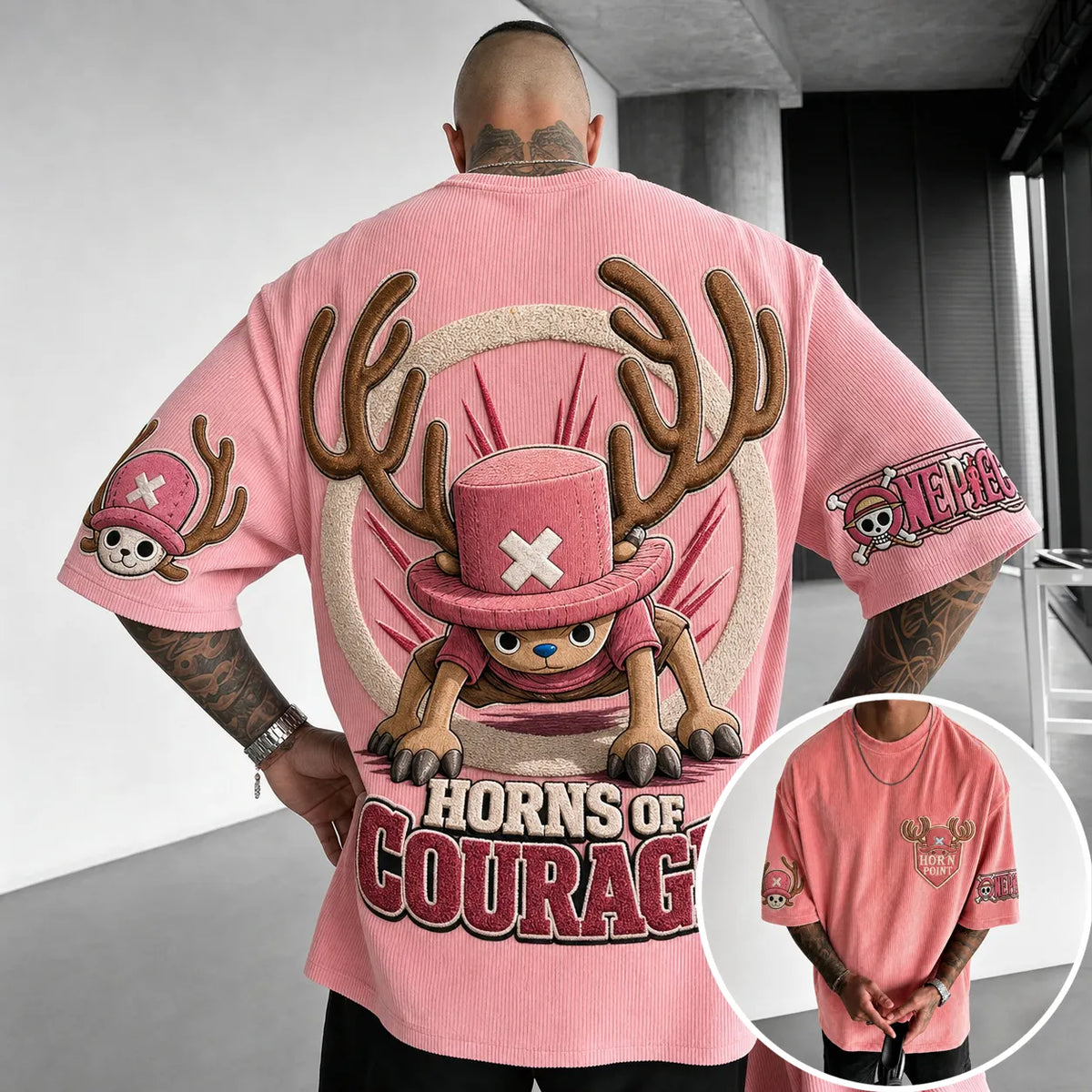 Unisex Short-Sleeve Corduroy T-Shirt With Anime Print