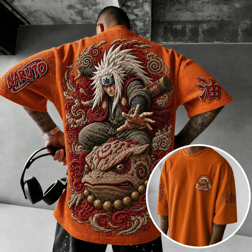 Unisex Anime-Style Retro Corduroy Oversized T-Shirt