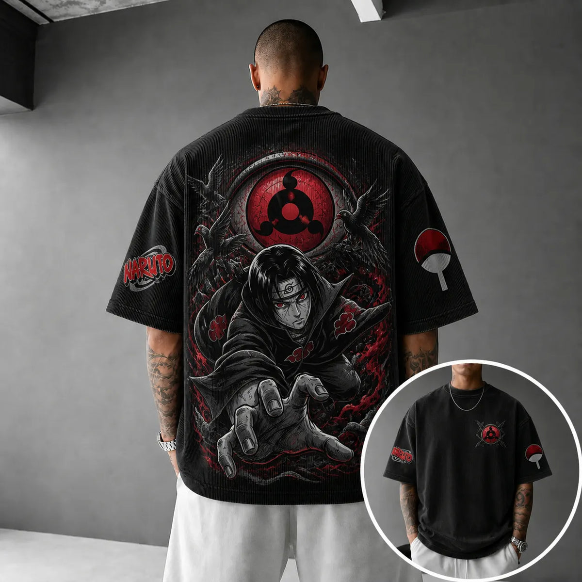 Unisex Anime-Style Retro Corduroy Oversized T-Shirt