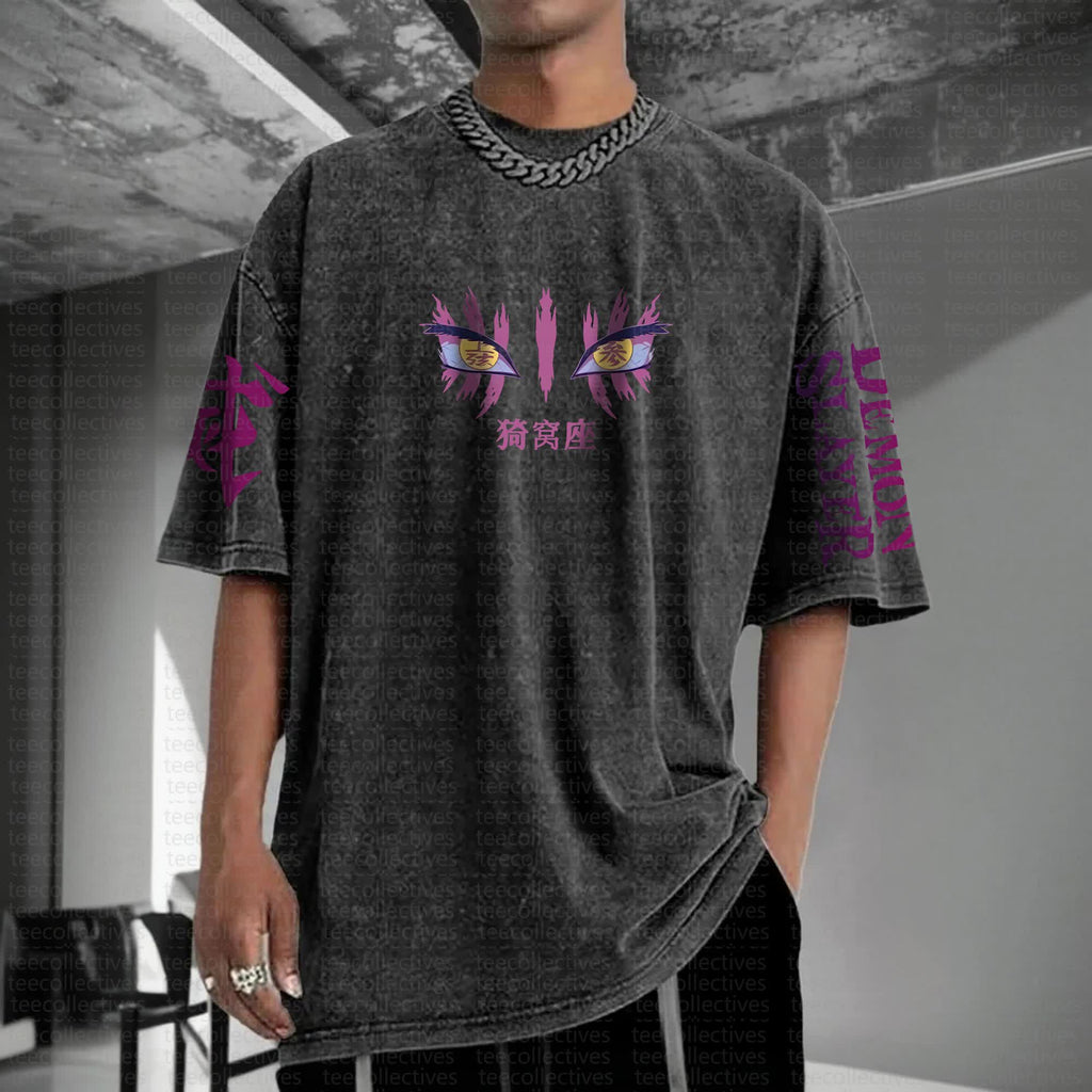 Unisex Anime Inspired Vintage Washed T-Shirt | KNY-Akaza