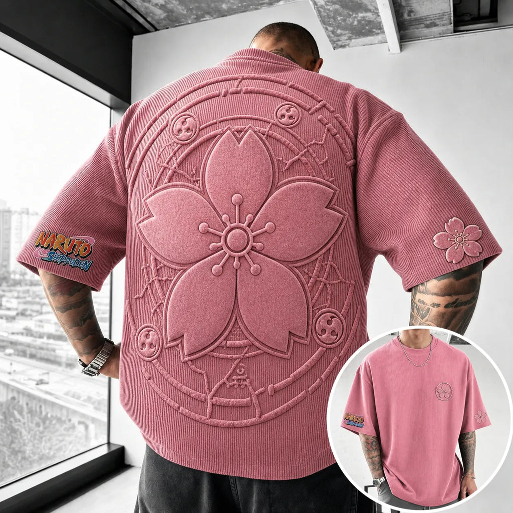 Unisex Anime-Style Retro Corduroy Oversized T-Shirt