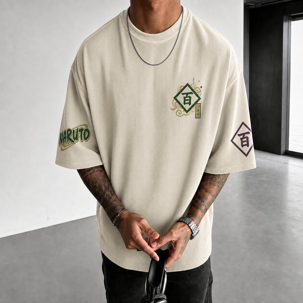 Unisex Anime-Style Retro Corduroy Oversized T-Shirt