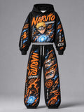 Naruto Uzumaki Women's Cropped Long Sleeve Hoodie & High Waist Jogger Pants Two Piece Tracksuit Set