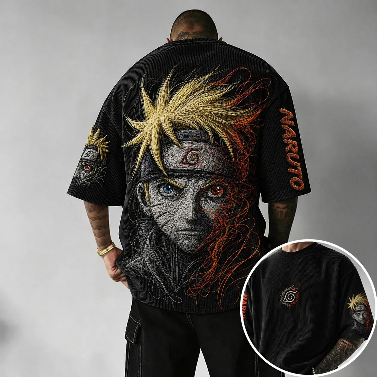 Unisex Anime-Style Retro Corduroy Oversized T-Shirt